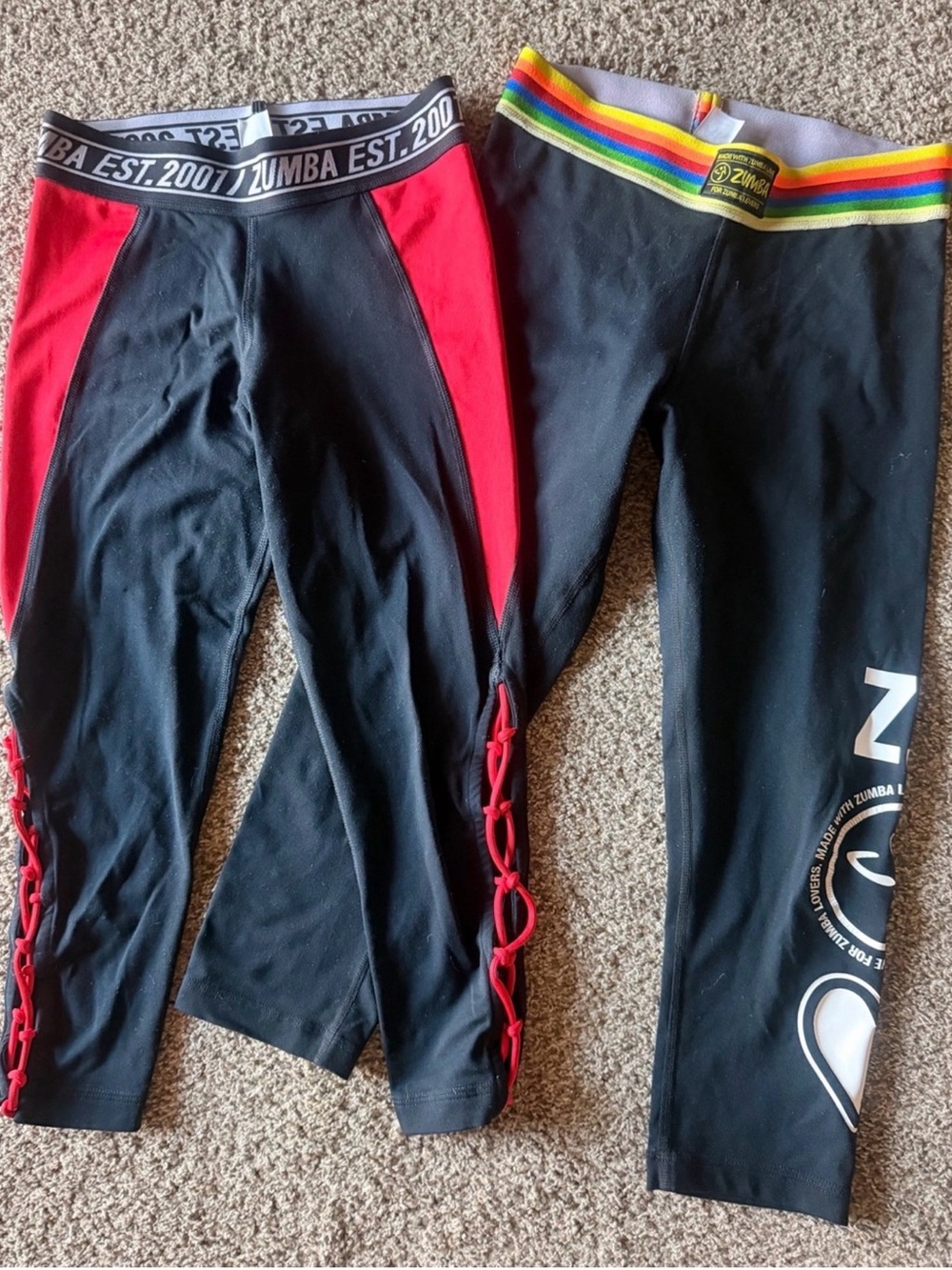 Zumba Fitness Black, Red, Blue & Pink Flame and Lace-Up Leggings Bundle Set of 4 - Picture 3 of 11